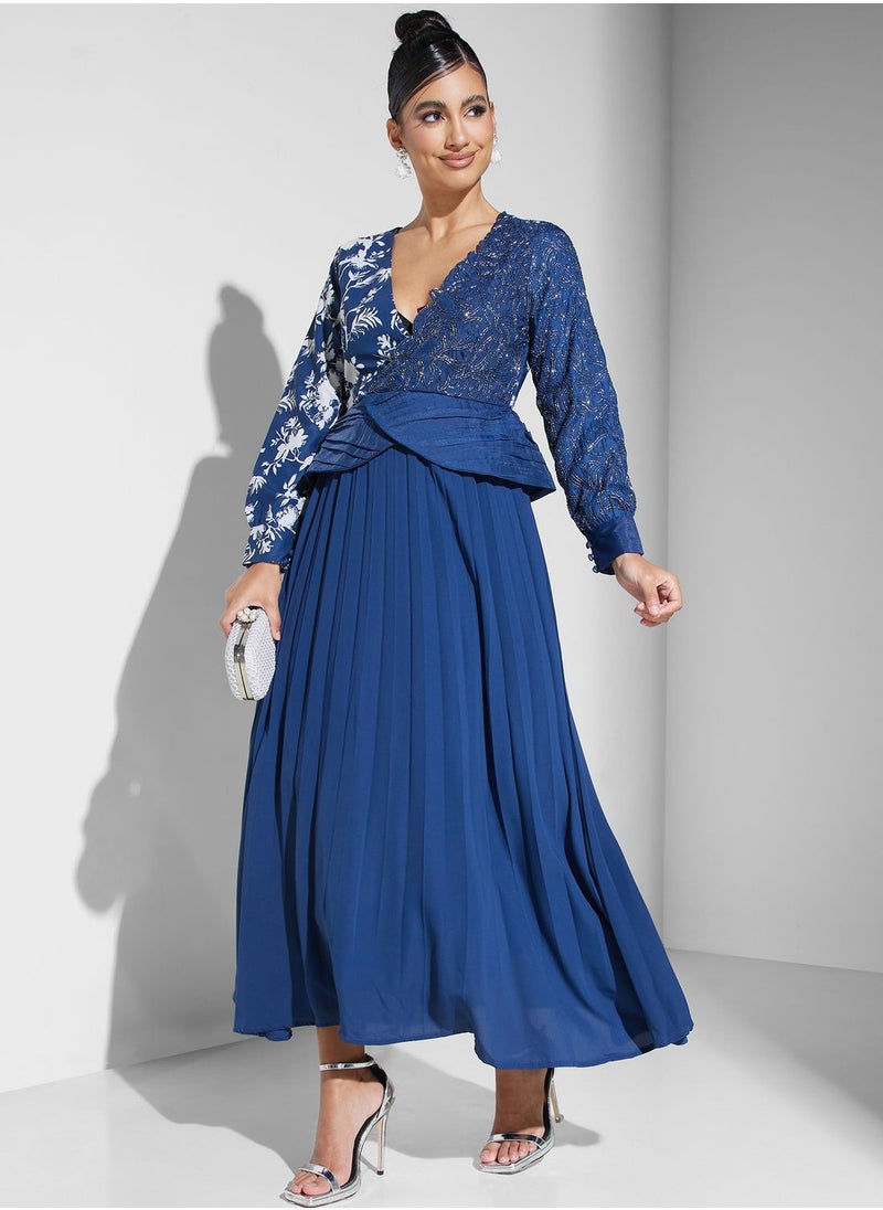 Threadz by Ajooni - Surplice Neck Plisse Dress - Image 1