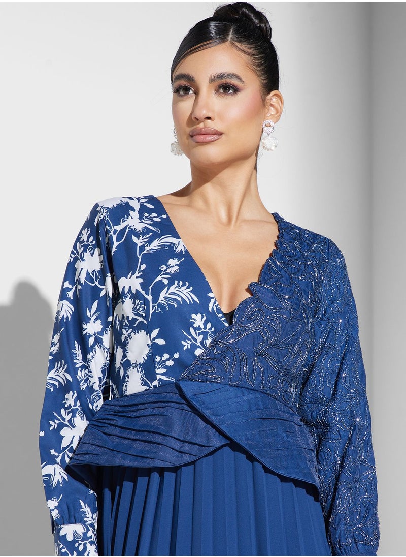 Threadz by Ajooni - Surplice Neck Plisse Dress - Image 1