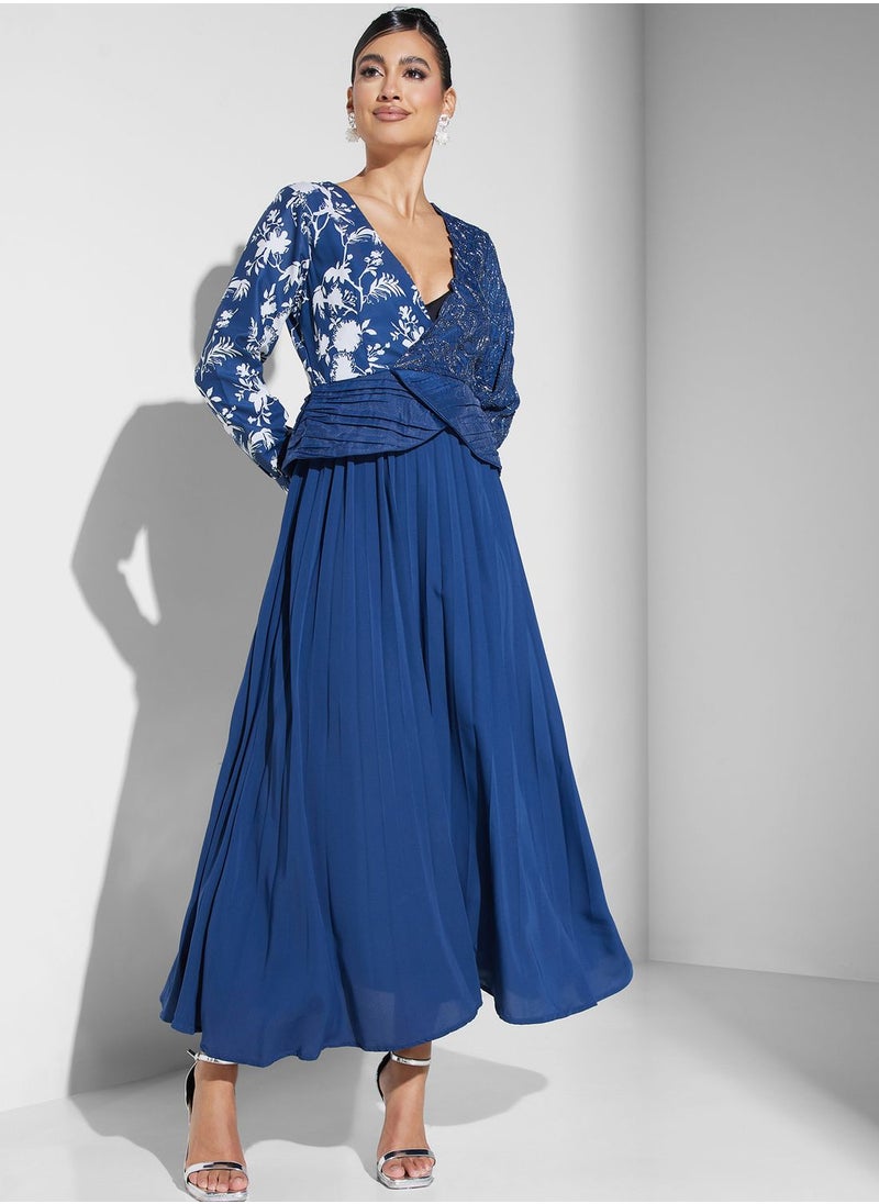 Threadz by Ajooni - Surplice Neck Plisse Dress - Image 1
