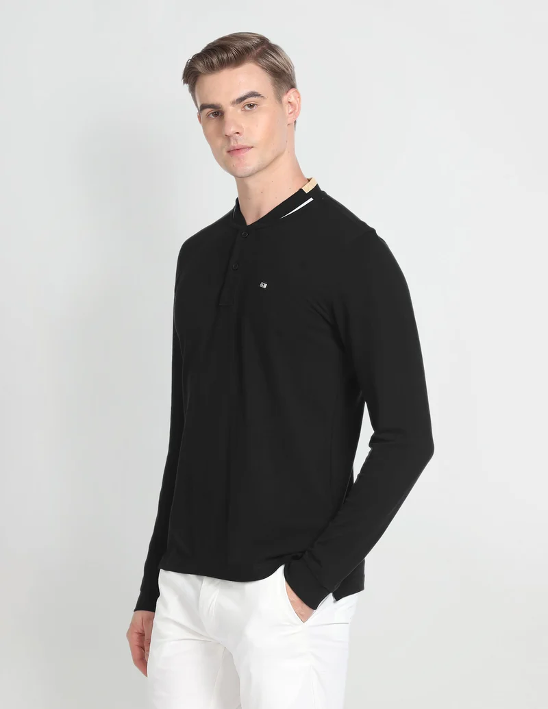 Arrow Black Long Sleeve Stand Neck Polo Shirt for Men | Best Price UAE