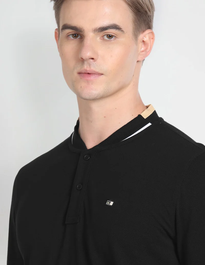Arrow Black Long Sleeve Stand Neck Polo Shirt for Men | Best Price UAE