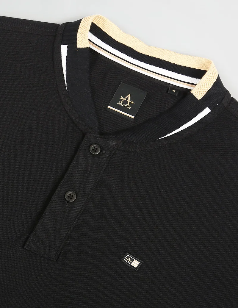 Arrow Black Long Sleeve Stand Neck Polo Shirt for Men | Best Price UAE