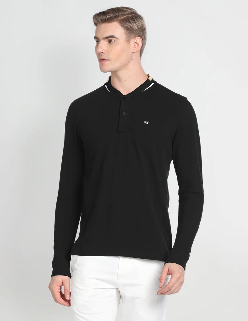 Arrow Black Long Sleeve Stand Neck Polo Shirt for Men | Best Price UAE