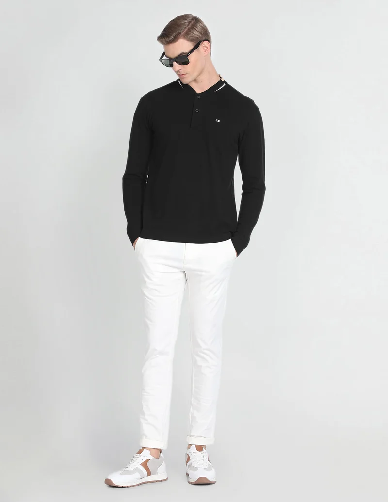 Arrow Black Long Sleeve Stand Neck Polo Shirt for Men | Best Price UAE