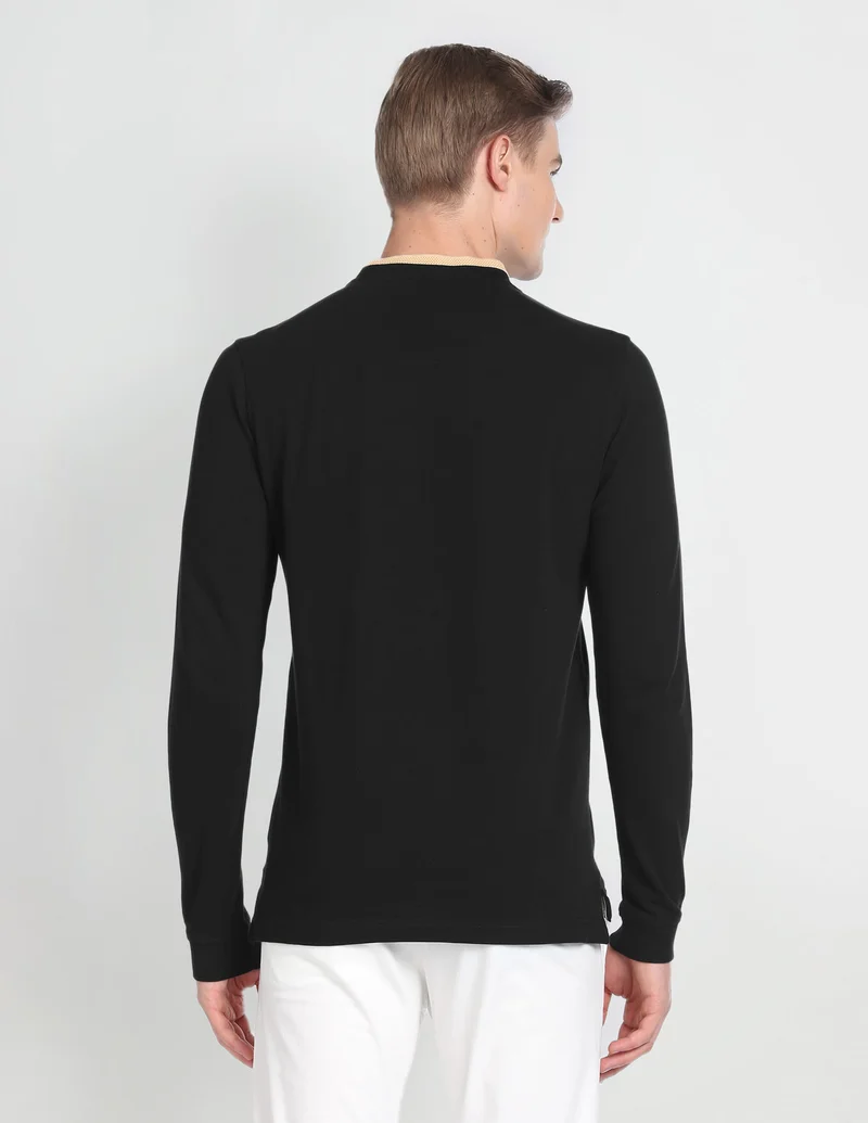 Arrow Black Long Sleeve Stand Neck Polo Shirt for Men | Best Price UAE