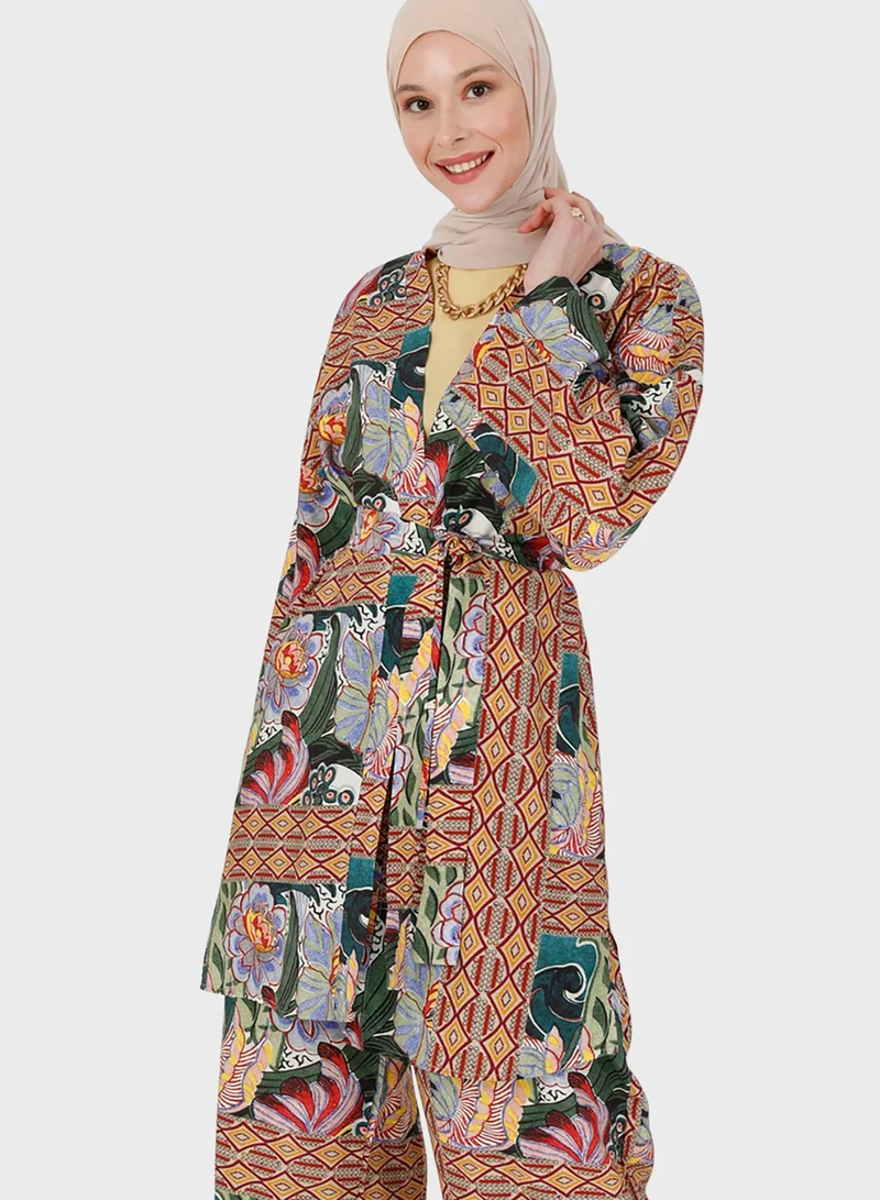 Refka by modanisa Floral Printed Coat