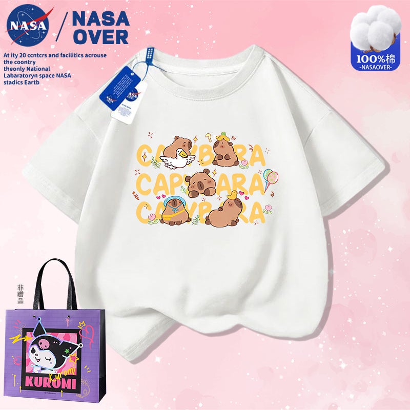 Nasa Co-Name Kapibalakatong Printed Short Sleeve Summer Cotton T-Shirt For Boys And Girls Fashionable Half Sleeve For Middle And Big Kids - Image 1