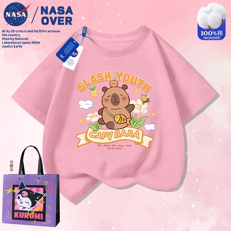 Nasa Co-Name Kapibalakatong Printed Short Sleeve Summer Cotton T-Shirt For Boys And Girls Fashionable Half Sleeve For Middle And Big Kids - Image 2