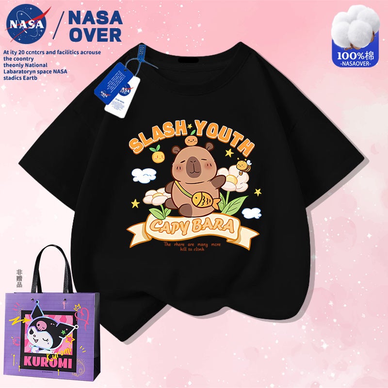Nasa Co-Name Kapibalakatong Printed Short Sleeve Summer Cotton T-Shirt For Boys And Girls Fashionable Half Sleeve For Middle And Big Kids - Image 4