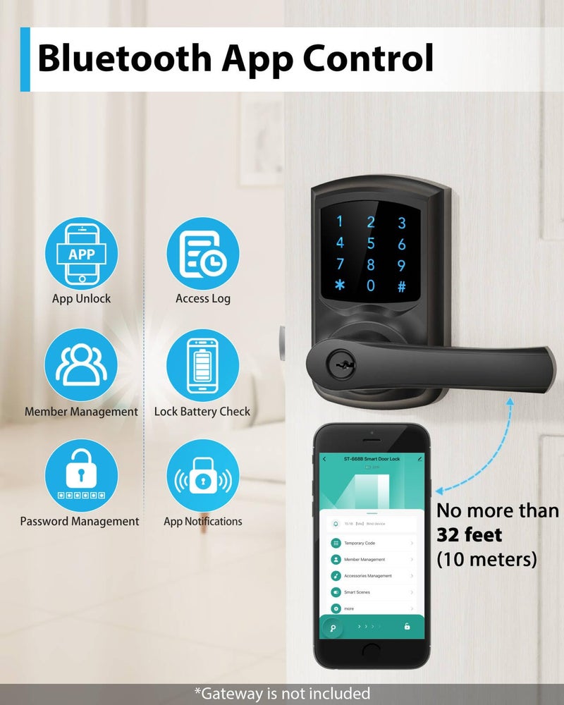 Hidalife Smart Door Lock with Handle, Keyless Entry Door Lock with Keypad,App Control,Touchscreen Digital Code Door Lock for Front Door, Bedroom, Garage, Apartment - Image 4