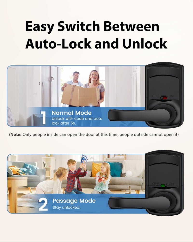 Hidalife Smart Door Lock with Handle, Keyless Entry Door Lock with Keypad,App Control,Touchscreen Digital Code Door Lock for Front Door, Bedroom, Garage, Apartment - Image 3