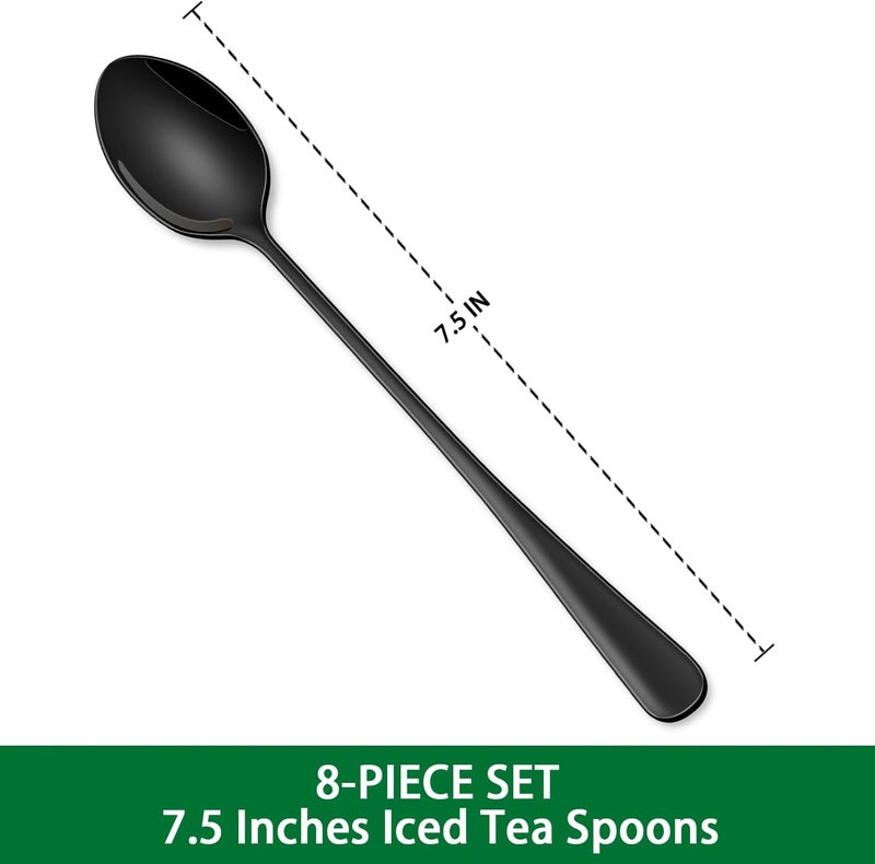 Dehov 7.5 Inches Black Coffee Stirring Spoons Set,Set Of 8 Stanless Steel Iced Teaspoons,Long Handle Mixing Spoons For Cocktail And Sundae,Long Ice Cream Spoons - Image 2