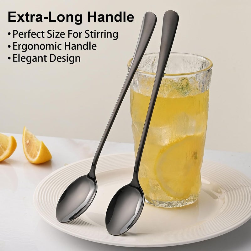 Dehov 7.5 Inches Black Coffee Stirring Spoons Set,Set Of 8 Stanless Steel Iced Teaspoons,Long Handle Mixing Spoons For Cocktail And Sundae,Long Ice Cream Spoons - Image 4