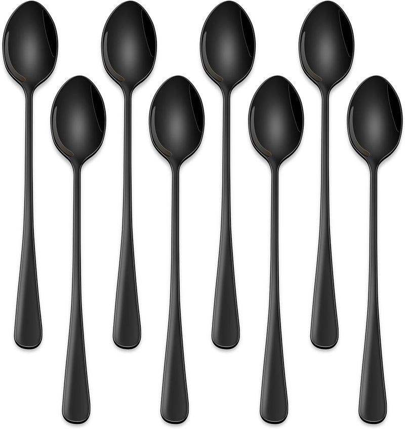 Dehov 7.5 Inches Black Coffee Stirring Spoons Set,Set Of 8 Stanless Steel Iced Teaspoons,Long Handle Mixing Spoons For Cocktail And Sundae,Long Ice Cream Spoons - Image 1
