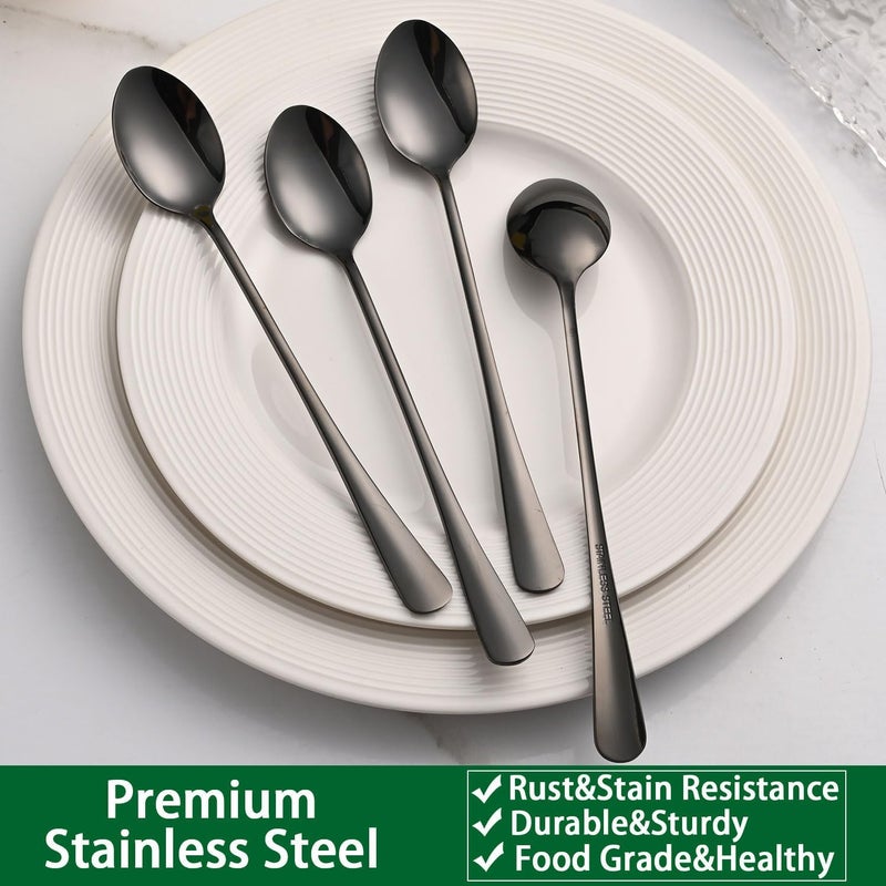 Dehov 7.5 Inches Black Coffee Stirring Spoons Set,Set Of 8 Stanless Steel Iced Teaspoons,Long Handle Mixing Spoons For Cocktail And Sundae,Long Ice Cream Spoons - Image 5