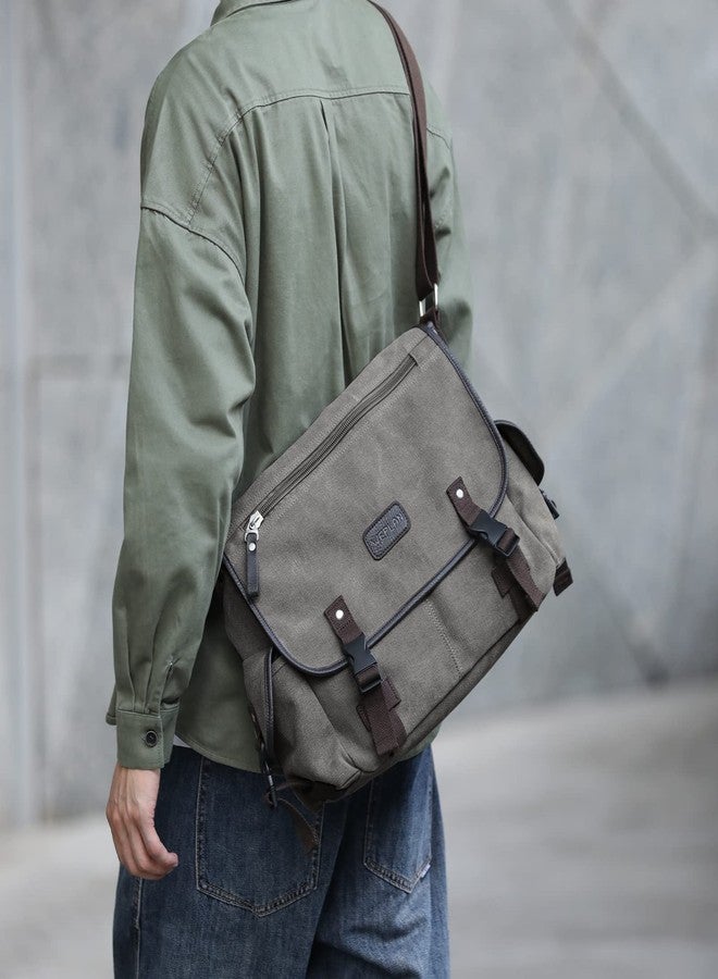 WEPLAN Messenger Bag for Men,crossbody bag aesthetic,Unisex Classic Military Canvas Shoulder Bags, Grey - Image 2