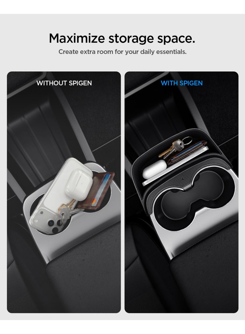 Spigen Center Console Storage Extender for Tesla Model Y Standard 2025/2026 Juniper, Extra Space Organizer, Carbon Fiber Texture, Non Slip Silicone Mat, Anti Rattle - Image 5