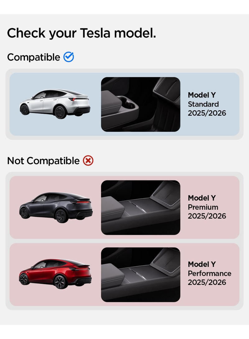 Spigen Center Console Storage Extender for Tesla Model Y Standard 2025/2026 Juniper, Extra Space Organizer, Carbon Fiber Texture, Non Slip Silicone Mat, Anti Rattle - Image 4