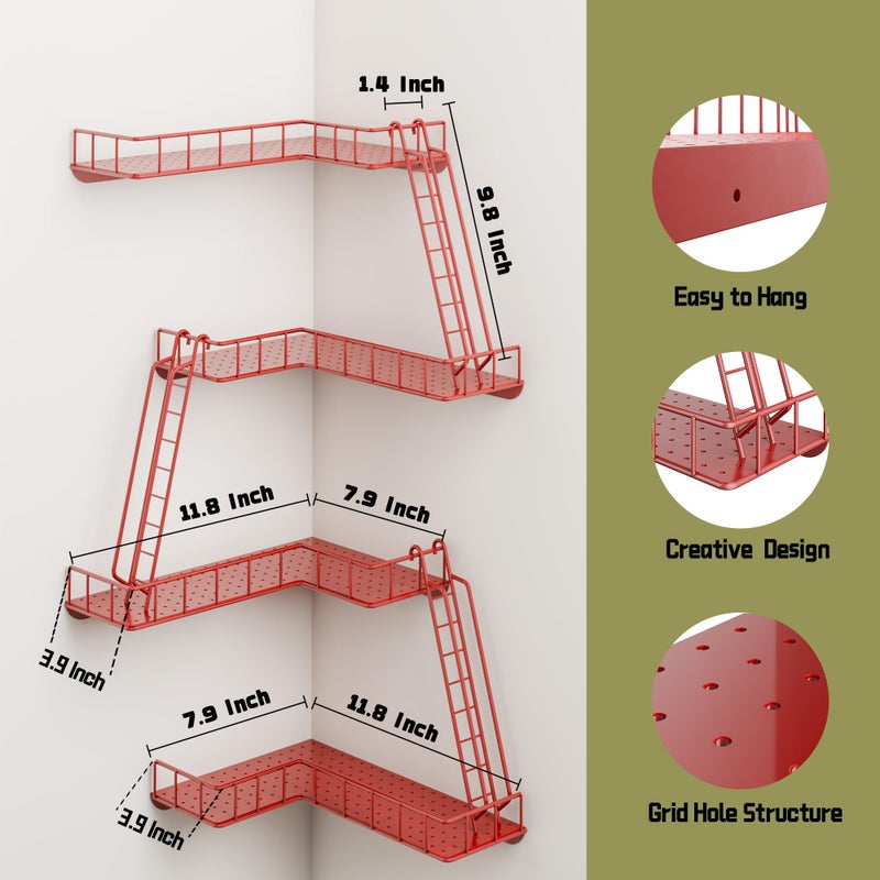 WOPITMER Fire Escape Wall Shelf - Modern City Style 4-Tier Corner Wall Shelves, Easy to Install Metal Ladder Shelf for Figures, New York Decorative Shelves for Bathroom, Living Room & Home Decor, Red - Image 4