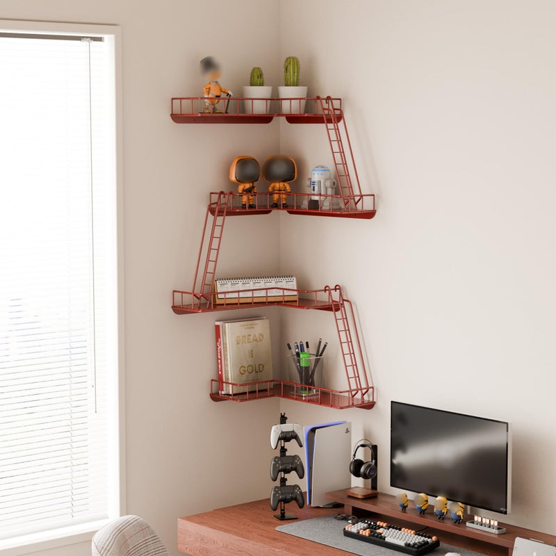 WOPITMER Fire Escape Wall Shelf - Modern City Style 4-Tier Corner Wall Shelves, Easy to Install Metal Ladder Shelf for Figures, New York Decorative Shelves for Bathroom, Living Room & Home Decor, Red - Image 5