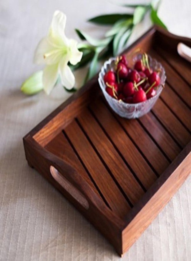 Onlineshoppee Engraved Fancy Design Sheesham Wood Serving Tray Handcrafted Elegant Kitchenware for Dining and Entertaining Makes an Excellent Gift for Housewarmings, Weddings, or Any Special Occasion - Image 1