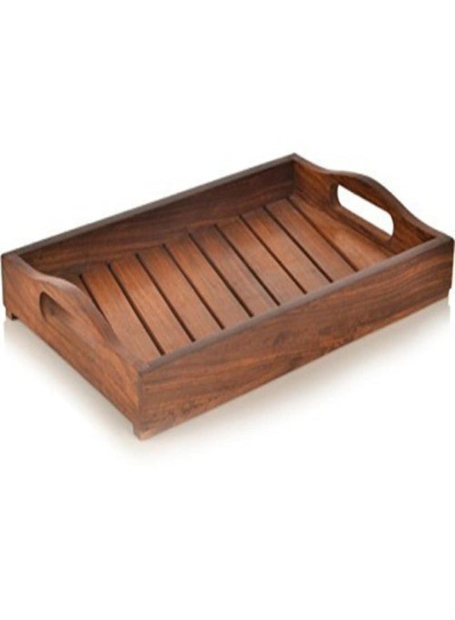 Onlineshoppee Engraved Fancy Design Sheesham Wood Serving Tray Handcrafted Elegant Kitchenware for Dining and Entertaining Makes an Excellent Gift for Housewarmings, Weddings, or Any Special Occasion - Image 2