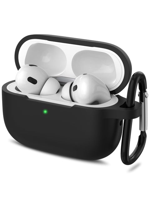 Compatible with AirPods Pro 2 Case, Silicone Shockproof Protective Case for AirPods Pro 2nd Generation 2022 Case Cover with Carabiner (Black)
