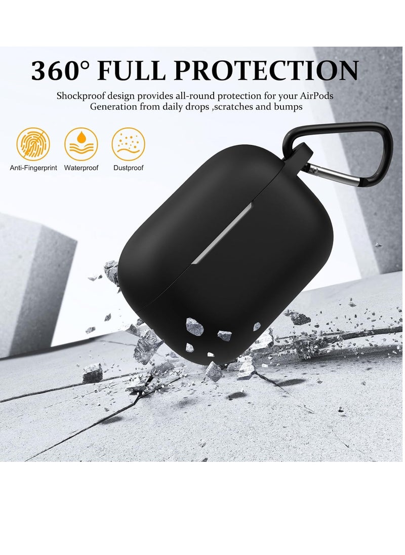 Compatible with AirPods Pro 2 Case, Silicone Shockproof Protective Case for AirPods Pro 2nd Generation 2022 Case Cover with Carabiner (Black)