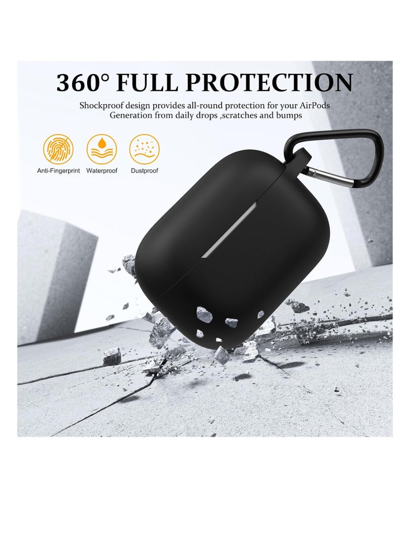 Compatible with AirPods Pro 2 Case, Silicone Shockproof Protective Case for AirPods Pro 2nd Generation 2022 Case Cover with Carabiner (Black)