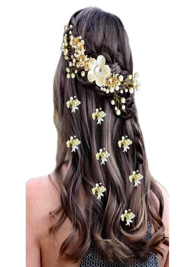 Ansh Attractive Artificial Metal Rose Floral Hair Pins | Floral with Big Stone & Gold Pearls Surrounded Clips/Juda Pins | Hair Accessories for Women & Girls (Combo Pack of 2226 & 2227) - Image 1