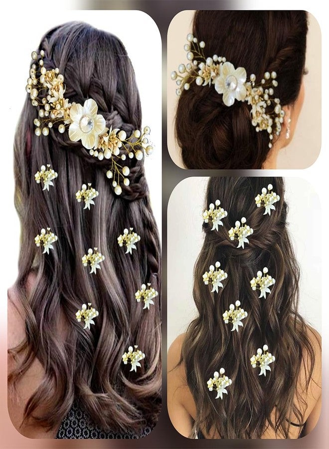 Ansh Attractive Artificial Metal Rose Floral Hair Pins | Floral with Big Stone & Gold Pearls Surrounded Clips/Juda Pins | Hair Accessories for Women & Girls (Combo Pack of 2226 & 2227) - Image 4