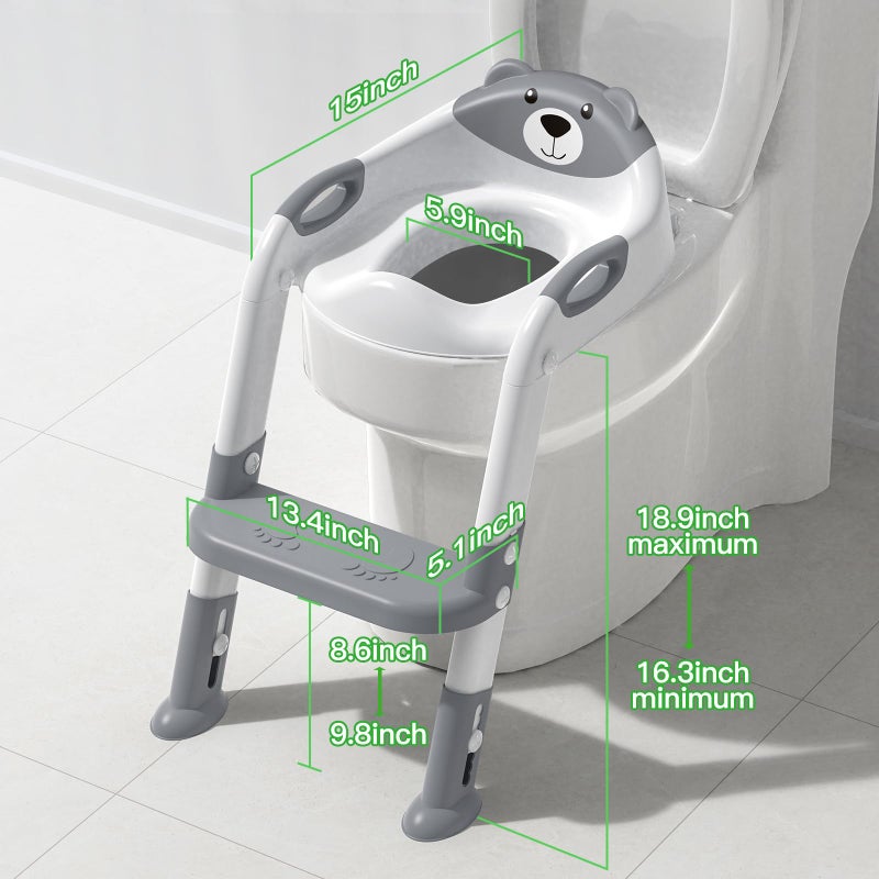 SKYROKU Potty Training Seat ï¼ŒSKYROKU Potty Training Toilet with Step Stool Ladder, for Kids Boys Girls Toddlers - Comfortable Safe Potty Seat with Anti-Slip Pads Ladder ï¼ˆ8838-Greyï¼‰ - Image 4