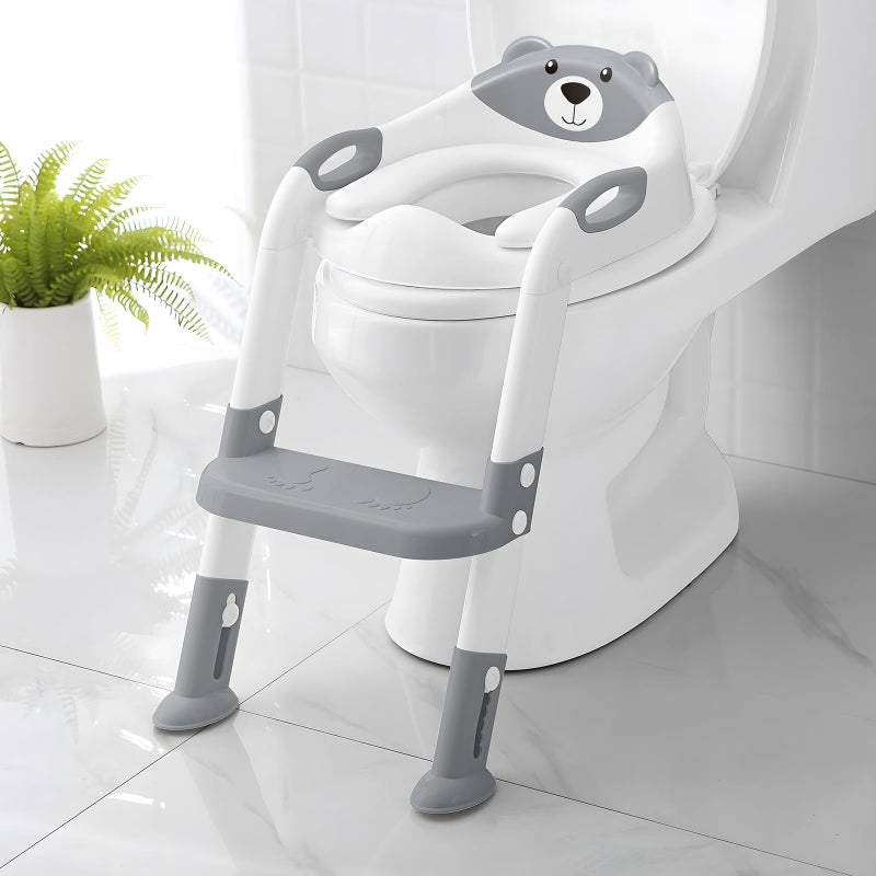 SKYROKU Potty Training Seat ï¼ŒSKYROKU Potty Training Toilet with Step Stool Ladder, for Kids Boys Girls Toddlers - Comfortable Safe Potty Seat with Anti-Slip Pads Ladder ï¼ˆ8838-Greyï¼‰ - Image 1