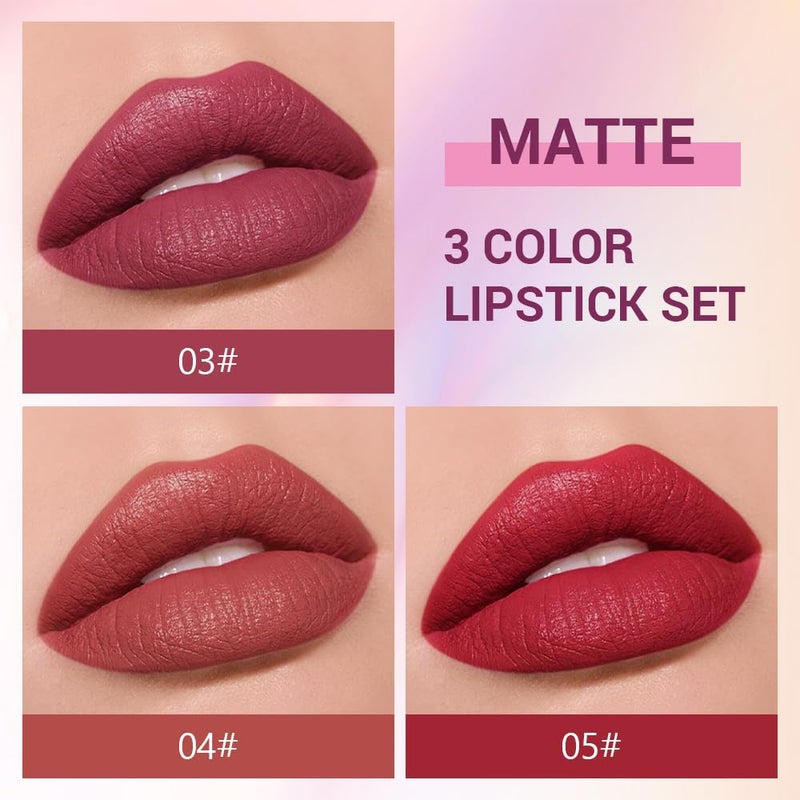 evpct 3Pcs Matte Creamy Lipsticks Set, Maroon Wine Coral Ruby Red Lip Stick Set for Women, Long Lasting Waterproof Velvet Lipsticks Blendable Silky, Longwear Lip Makeup Set 24 hours original labios 02 - Image 2