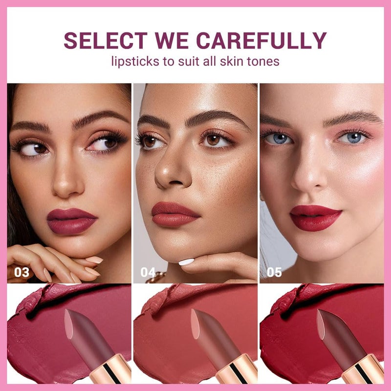 evpct 3Pcs Matte Creamy Lipsticks Set, Maroon Wine Coral Ruby Red Lip Stick Set for Women, Long Lasting Waterproof Velvet Lipsticks Blendable Silky, Longwear Lip Makeup Set 24 hours original labios 02 - Image 3