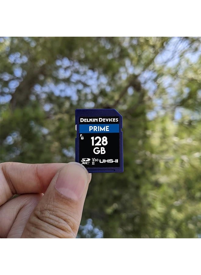Delkin بطاقة ذاكرة Prime 128GB SDXC UHS-II – سرعة قراءة 300MB/s، سرعة كتابة 250MB/s | مثالية للفيديوهات بدقة 8K، 4K، HDR، و360º | بطاقة SD عالية الأداء للكاميرات - Image 2