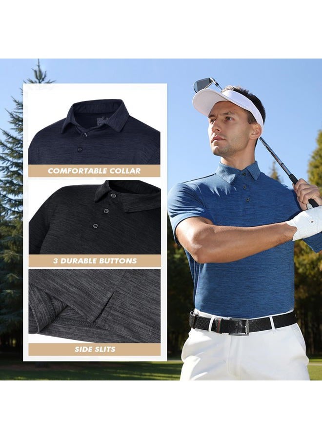 BOOJO 5 Pack Polo Shirts for Men - Dry Fit Moisture Wicking Performance Short Sleeve Mens Golf Shirts for Work Casual Athletic, 1-black/Dark Grey/Light Grey/Navy Blue/Dark Blue, L - Image 3