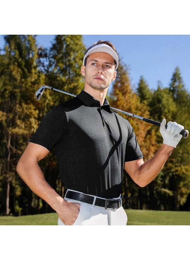 BOOJO 5 Pack Polo Shirts for Men - Dry Fit Moisture Wicking Performance Short Sleeve Mens Golf Shirts for Work Casual Athletic, 1-black/Dark Grey/Light Grey/Navy Blue/Dark Blue, L - Image 2