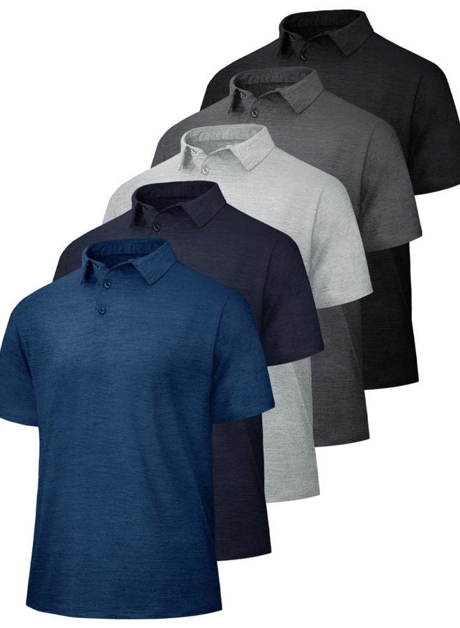BOOJO 5 Pack Polo Shirts for Men - Dry Fit Moisture Wicking Performance Short Sleeve Mens Golf Shirts for Work Casual Athletic, 1-black/Dark Grey/Light Grey/Navy Blue/Dark Blue, L - Image 1