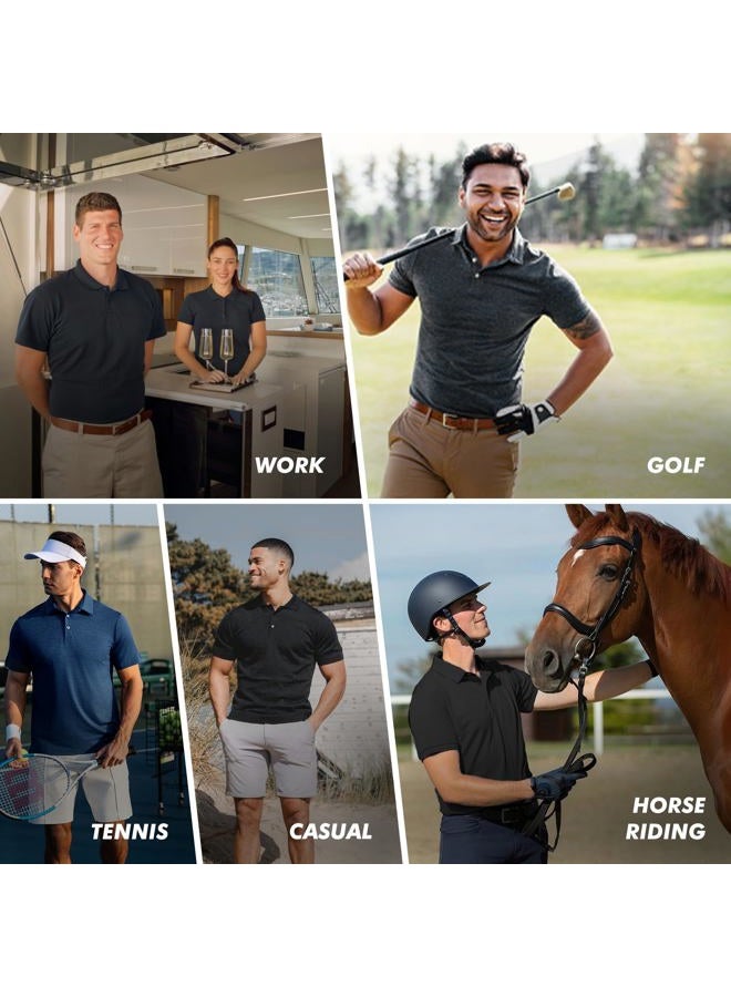 BOOJO 5 Pack Polo Shirts for Men - Dry Fit Moisture Wicking Performance Short Sleeve Mens Golf Shirts for Work Casual Athletic, 1-black/Dark Grey/Light Grey/Navy Blue/Dark Blue, L - Image 5