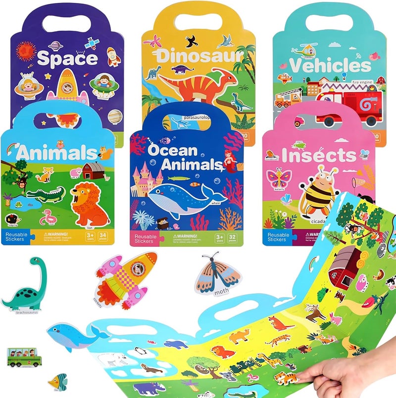 EYSOO Sticker Books 6 Pack Busy Books Kids Reusable Stickers Kids Travel Toy for Boys Girls (A) - Image 1