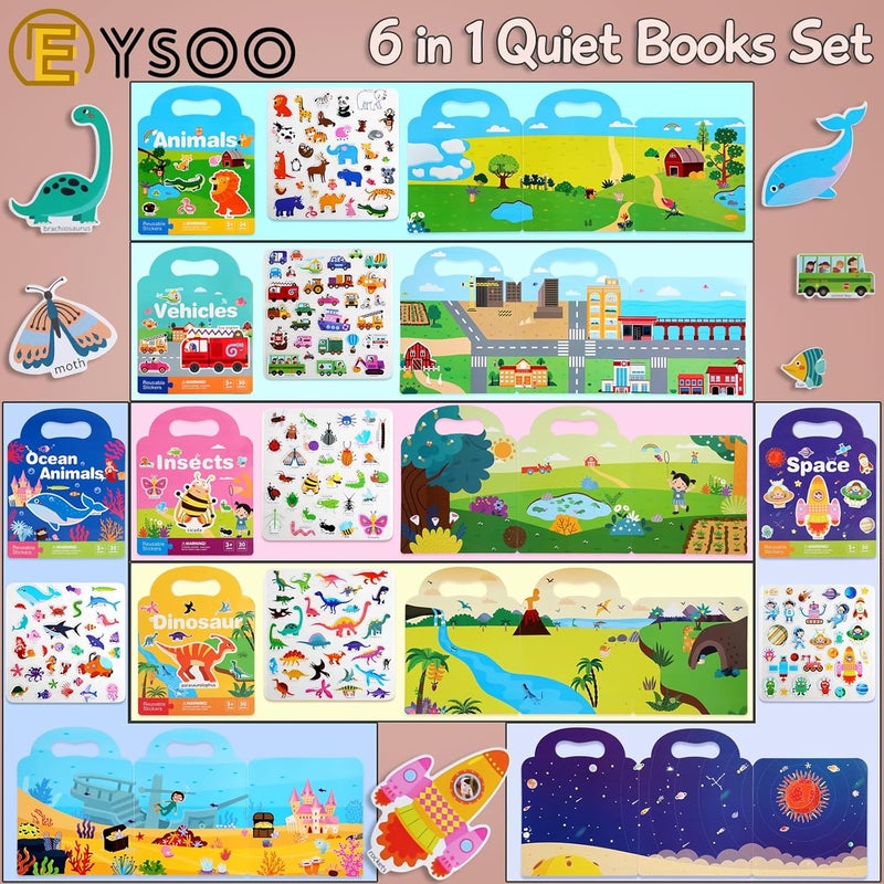 EYSOO Sticker Books 6 Pack Busy Books Kids Reusable Stickers Kids Travel Toy for Boys Girls (A) - Image 2