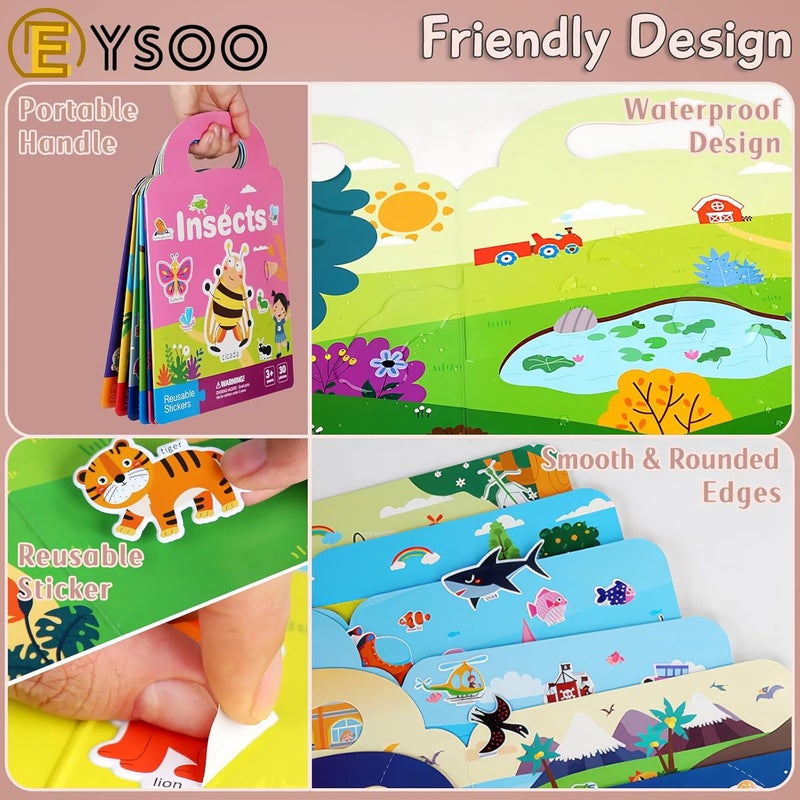 EYSOO Sticker Books 6 Pack Busy Books Kids Reusable Stickers Kids Travel Toy for Boys Girls (A) - Image 4