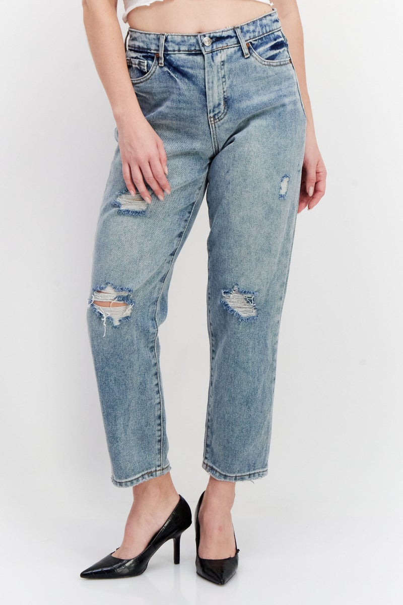 Jessica Simpson Women Regular Fit Rip Non-Stretchable Jeans, Blue - Image 1