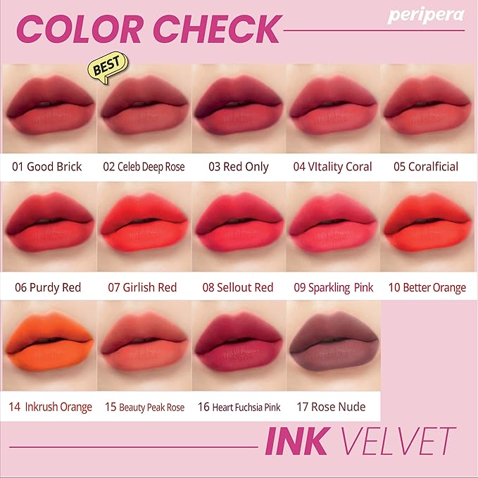 Peripera Peripera Lip Ink Velvet Tint Soft Glowing Cosmetics Smooth And Shining Long Lasting Makeup Beauty Peak Rose - Image 4