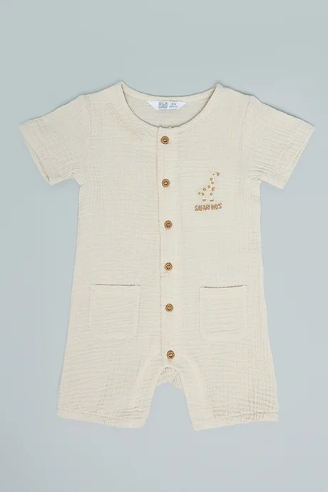 R&B Embroidered Romper with Crew Neck and Short Sleeves