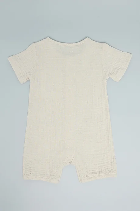 R&B Embroidered Romper with Crew Neck and Short Sleeves