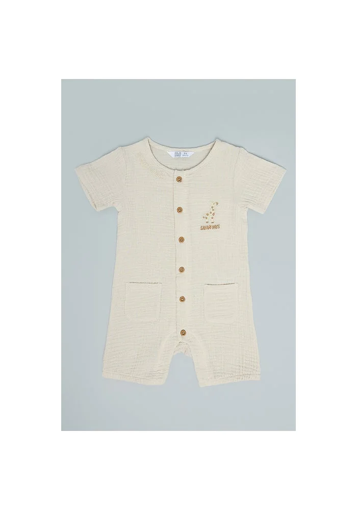 R&b Embroidered Romper with Crew Neck and Short Sleeves