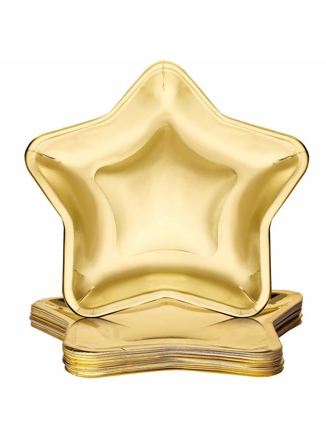 Patelai 30 Pieces Thick Star Shaped Paper Plates Gold Graduation Disposable Party Plate Pentagram Dinnerware Plate for Wedding Birthday Appetizers Fruit Dessert Decoration Tableware Supplies, 9.45 Inch - Image 1