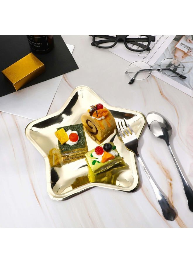 Patelai 30 Pieces Thick Star Shaped Paper Plates Gold Graduation Disposable Party Plate Pentagram Dinnerware Plate for Wedding Birthday Appetizers Fruit Dessert Decoration Tableware Supplies, 9.45 Inch - Image 5
